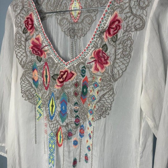 Johnny Was White Floral Embroidered Tunic Blouse - Small $258 - Picture 2 of 7